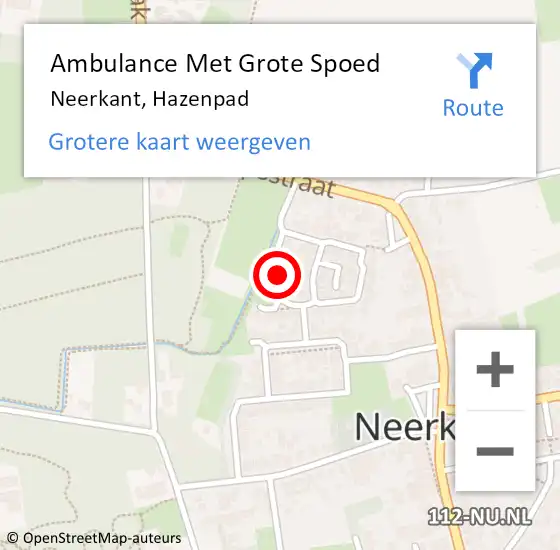 Locatie op kaart van de 112 melding: Ambulance Met Grote Spoed Naar Neerkant, Hazenpad op 16 september 2016 14:29