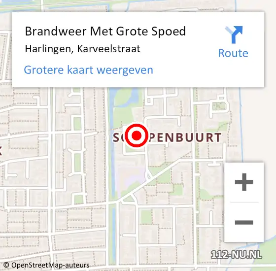 Locatie op kaart van de 112 melding: Brandweer Met Grote Spoed Naar Harlingen, Karveelstraat op 16 september 2016 14:49