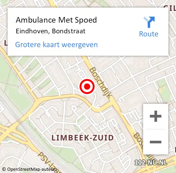 Locatie op kaart van de 112 melding: Ambulance Met Spoed Naar Eindhoven, Bondstraat op 16 september 2016 15:20