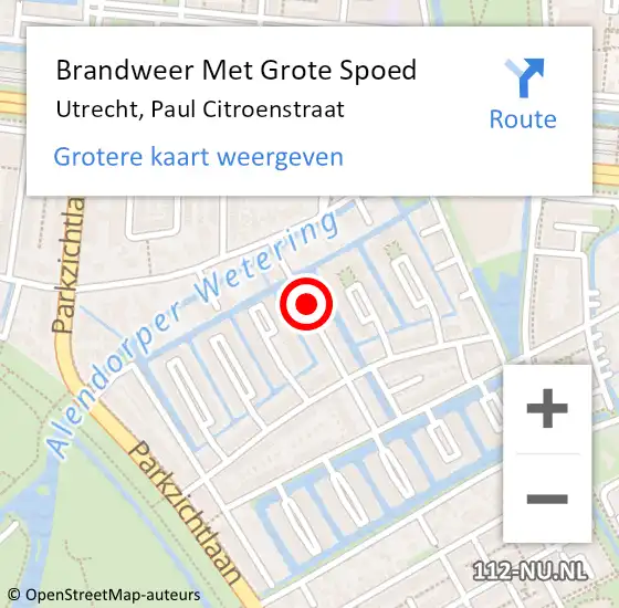 Locatie op kaart van de 112 melding: Brandweer Met Grote Spoed Naar Utrecht, Paul Citroenstraat op 16 september 2016 16:02