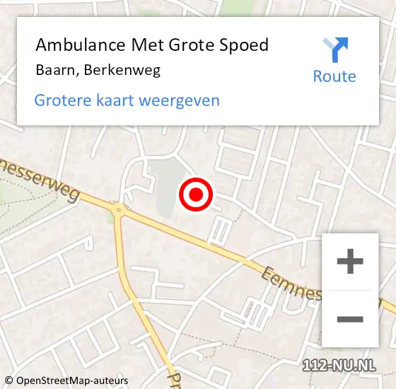 Locatie op kaart van de 112 melding: Ambulance Met Grote Spoed Naar Baarn, Berkenweg op 27 december 2013 14:24