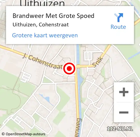 Locatie op kaart van de 112 melding: Brandweer Met Grote Spoed Naar Uithuizen, Cohenstraat op 16 september 2016 18:08