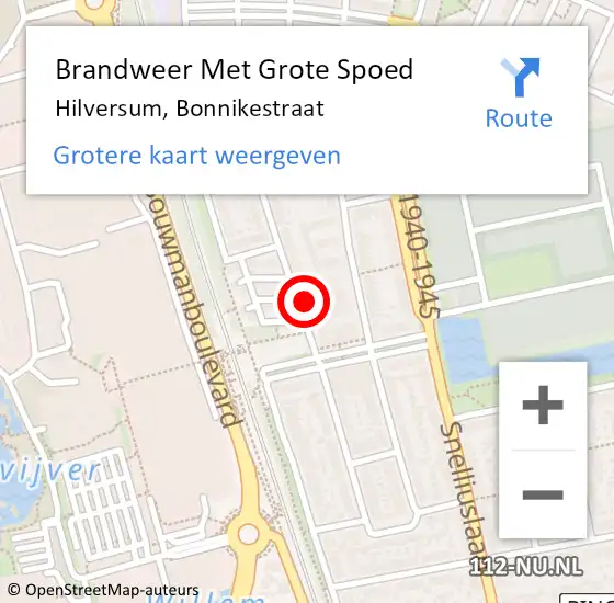 Locatie op kaart van de 112 melding: Brandweer Met Grote Spoed Naar Hilversum, Bonnikestraat op 16 september 2016 18:42