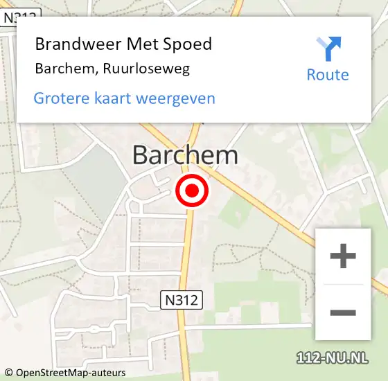 Locatie op kaart van de 112 melding: Brandweer Met Spoed Naar Barchem, Ruurloseweg op 16 september 2016 18:52