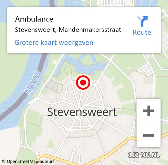 Locatie op kaart van de 112 melding: Ambulance Stevensweert, Mandenmakersstraat op 27 december 2013 14:32