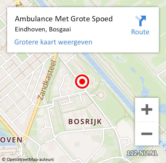 Locatie op kaart van de 112 melding: Ambulance Met Grote Spoed Naar Eindhoven, Bosgaai op 17 september 2016 01:11