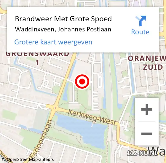 Locatie op kaart van de 112 melding: Brandweer Met Grote Spoed Naar Waddinxveen, Johannes Postlaan op 27 december 2013 14:54