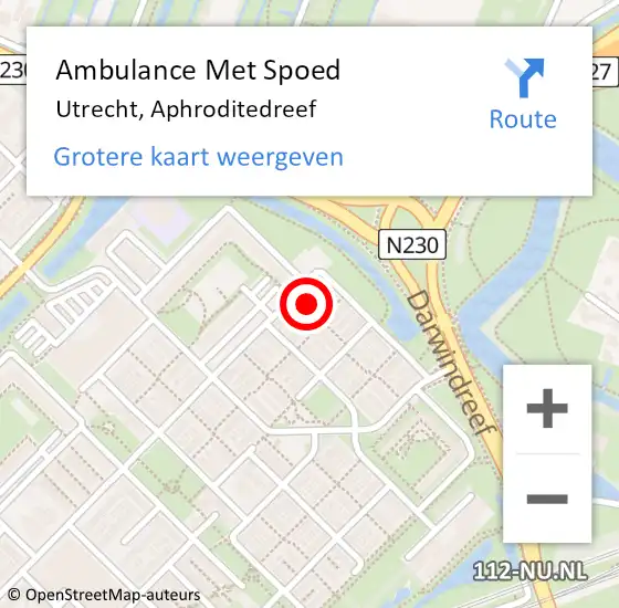 Locatie op kaart van de 112 melding: Ambulance Met Spoed Naar Utrecht, Aphroditedreef op 17 september 2016 05:41