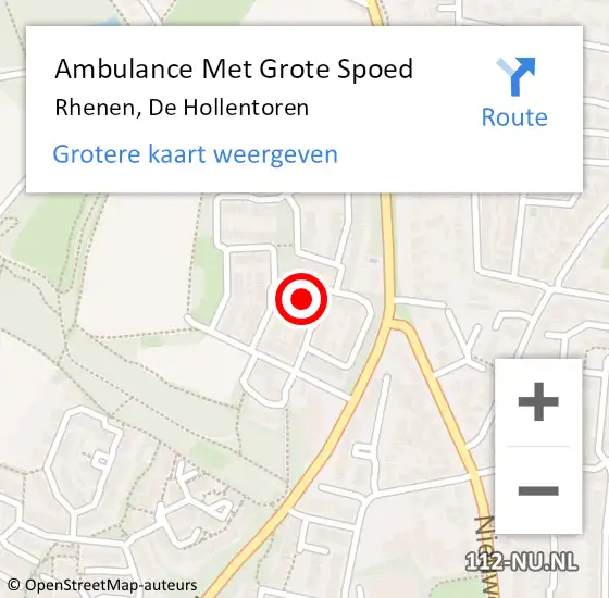 Locatie op kaart van de 112 melding: Ambulance Met Grote Spoed Naar Rhenen, De Hollentoren op 17 september 2016 08:01