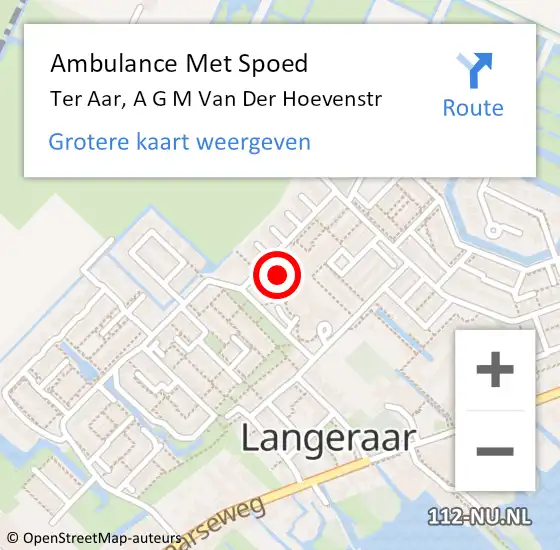 Locatie op kaart van de 112 melding: Ambulance Met Spoed Naar Ter Aar, A G M Van Der Hoevenstr op 17 september 2016 09:14