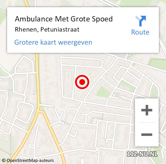 Locatie op kaart van de 112 melding: Ambulance Met Grote Spoed Naar Rhenen, Petuniastraat op 17 september 2016 09:57