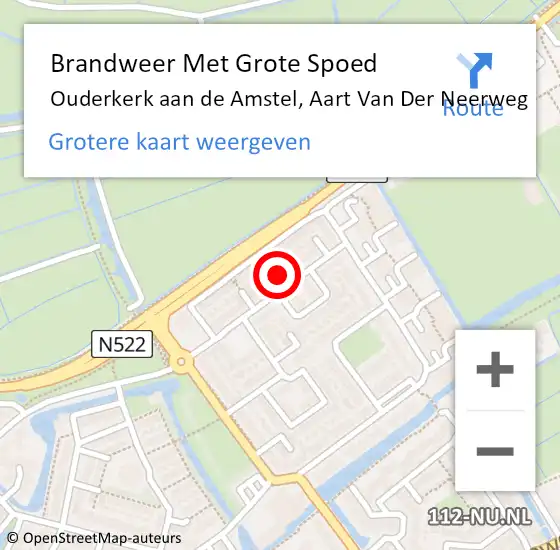 Locatie op kaart van de 112 melding: Brandweer Met Grote Spoed Naar Ouderkerk aan de Amstel, Aart Van Der Neerweg op 17 september 2016 10:38