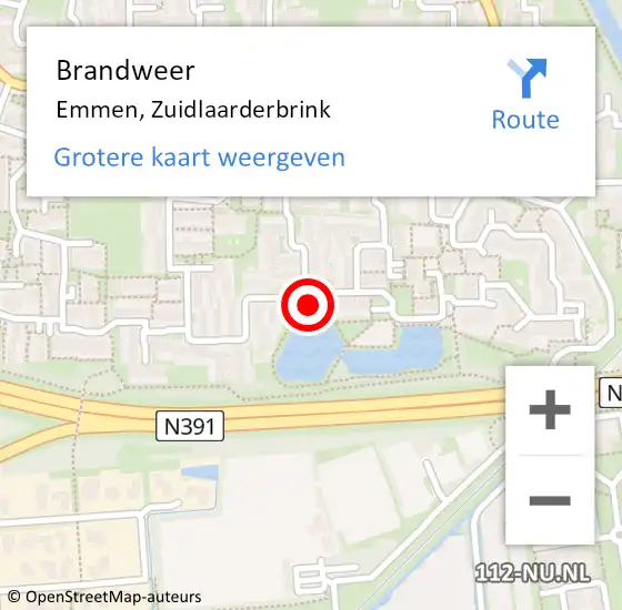 Locatie op kaart van de 112 melding: Brandweer Emmen, Zuidlaarderbrink op 17 september 2016 11:13