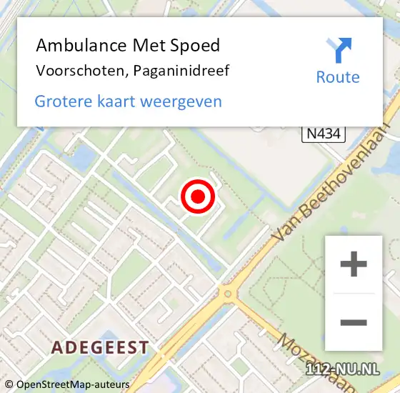 Locatie op kaart van de 112 melding: Ambulance Met Spoed Naar Voorschoten, Paganinidreef op 17 september 2016 12:03