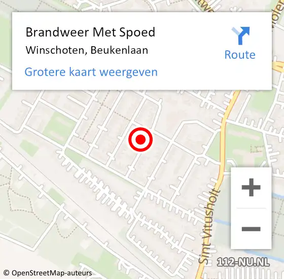 Locatie op kaart van de 112 melding: Brandweer Met Spoed Naar Winschoten, Beukenlaan op 17 september 2016 13:36