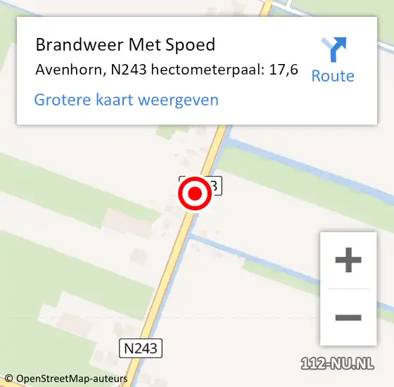 Locatie op kaart van de 112 melding: Brandweer Met Spoed Naar Avenhorn, N243 hectometerpaal: 17,6 op 17 september 2016 16:46