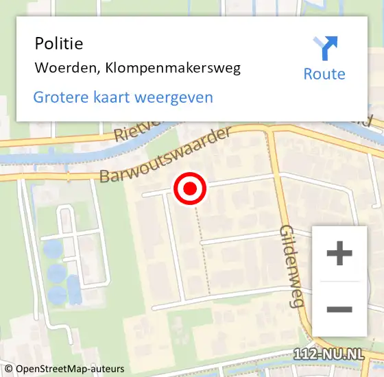 Locatie op kaart van de 112 melding: Politie Woerden, Klompenmakersweg op 17 september 2016 16:54