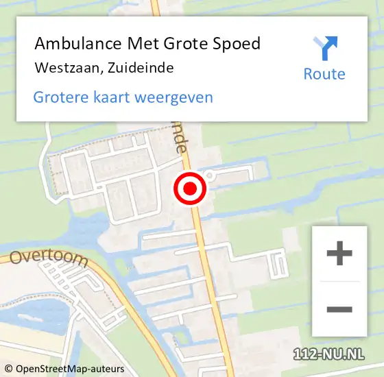 Locatie op kaart van de 112 melding: Ambulance Met Grote Spoed Naar Westzaan, Zuideinde op 17 september 2016 18:25