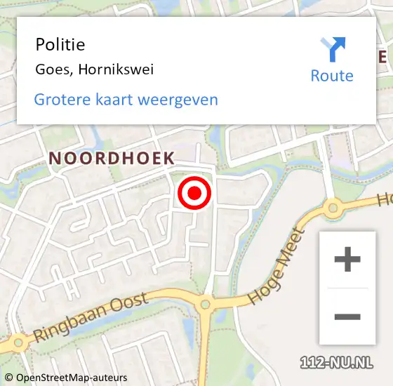 Locatie op kaart van de 112 melding: Politie Goes, Hornikswei op 17 september 2016 18:36