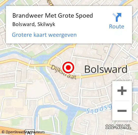 Locatie op kaart van de 112 melding: Brandweer Met Grote Spoed Naar Bolsward, Skilwyk op 17 september 2016 18:46