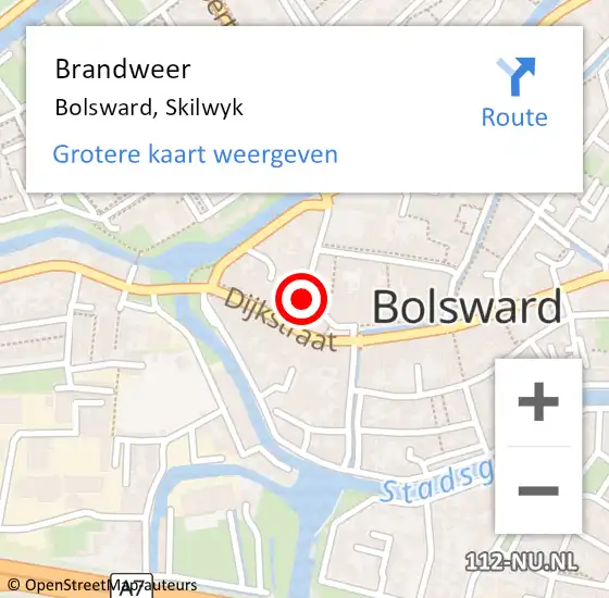 Locatie op kaart van de 112 melding: Brandweer Bolsward, Skilwyk op 17 september 2016 19:01