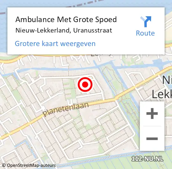 Locatie op kaart van de 112 melding: Ambulance Met Grote Spoed Naar Nieuw-Lekkerland, Uranusstraat op 17 september 2016 19:26