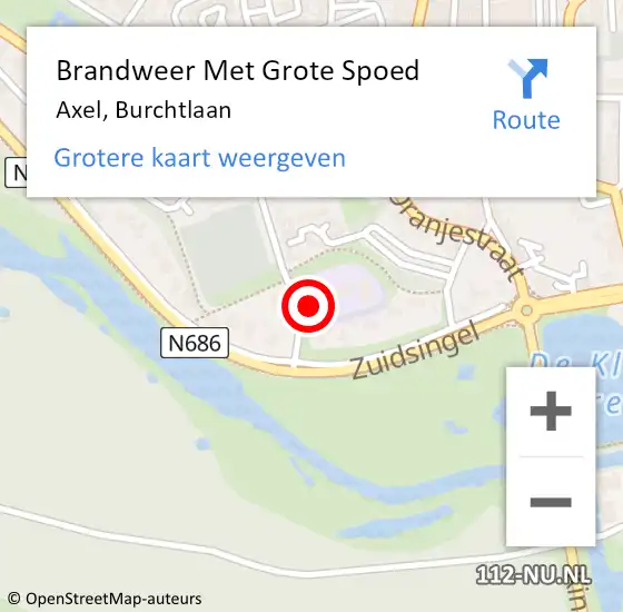 Locatie op kaart van de 112 melding: Brandweer Met Grote Spoed Naar Axel, Burchtlaan op 17 september 2016 20:06