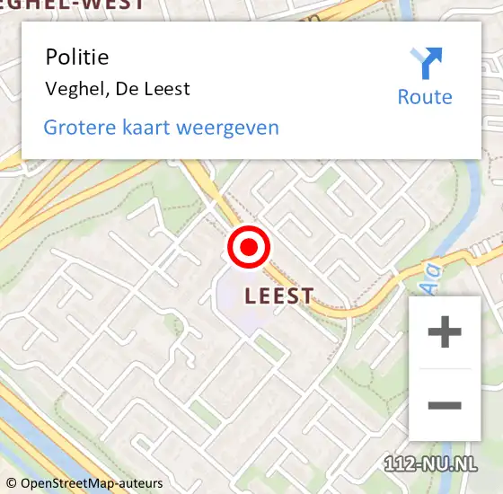 Locatie op kaart van de 112 melding: Politie Veghel, De Leest op 17 september 2016 20:24
