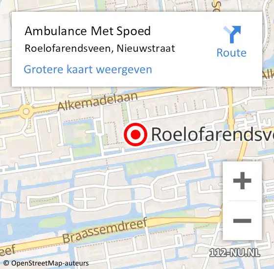 Locatie op kaart van de 112 melding: Ambulance Met Spoed Naar Roelofarendsveen, Nieuwstraat op 17 september 2016 20:25