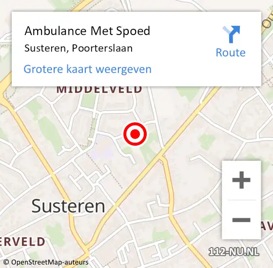 Locatie op kaart van de 112 melding: Ambulance Met Spoed Naar Susteren, Poorterslaan op 17 september 2016 20:48