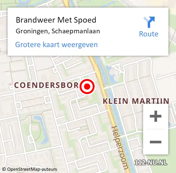 Locatie op kaart van de 112 melding: Brandweer Met Spoed Naar Groningen, Schaepmanlaan op 17 september 2016 21:07