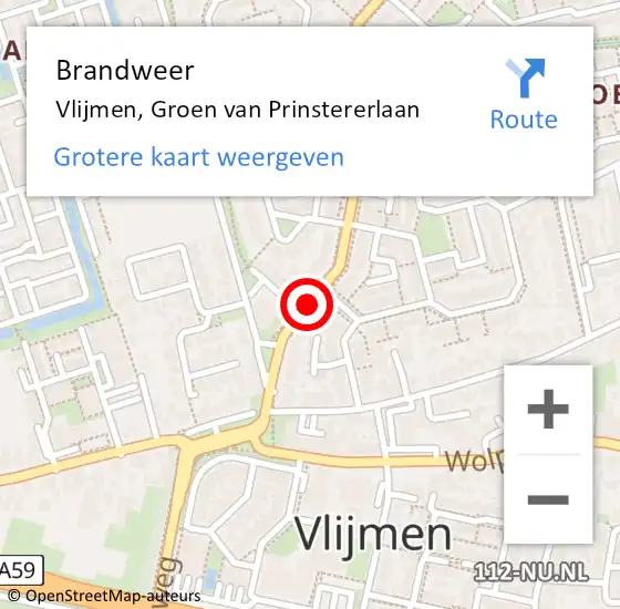 Locatie op kaart van de 112 melding: Brandweer Vlijmen, Groen van Prinstererlaan op 17 september 2016 21:22