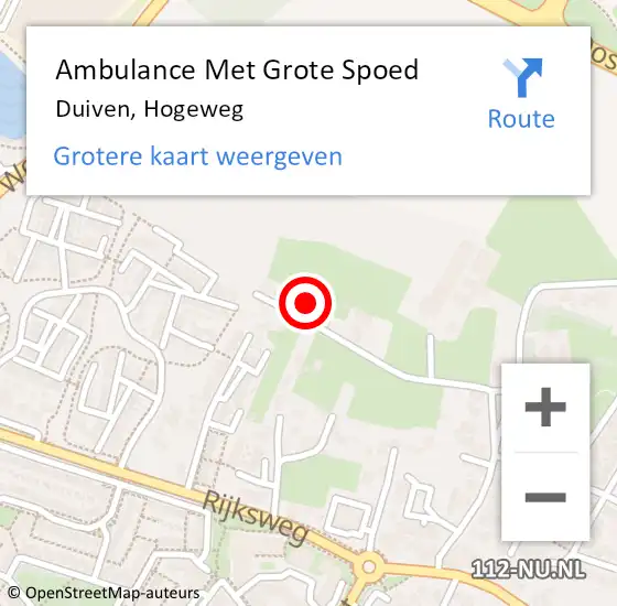 Locatie op kaart van de 112 melding: Ambulance Met Grote Spoed Naar Duiven, Hogeweg op 17 september 2016 21:40