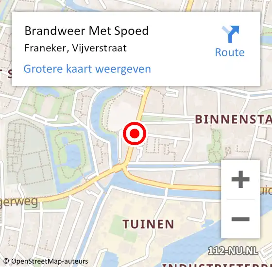 Locatie op kaart van de 112 melding: Brandweer Met Spoed Naar Franeker, Vijverstraat op 17 september 2016 22:29