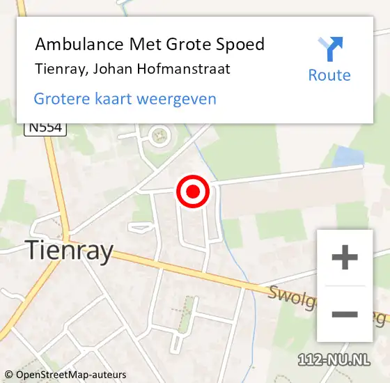 Locatie op kaart van de 112 melding: Ambulance Met Grote Spoed Naar Tienray, Johan Hofmanstraat op 17 september 2016 22:48