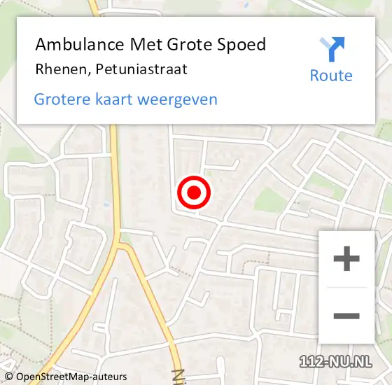 Locatie op kaart van de 112 melding: Ambulance Met Grote Spoed Naar Rhenen, Petuniastraat op 17 september 2016 23:52