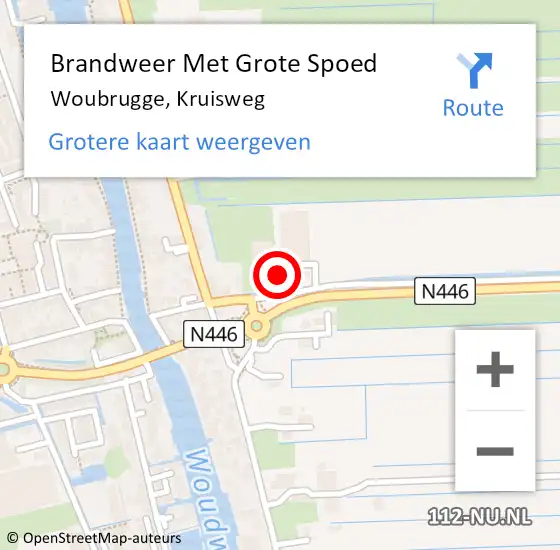 Locatie op kaart van de 112 melding: Brandweer Met Grote Spoed Naar Woubrugge, Kruisweg op 18 september 2016 00:08