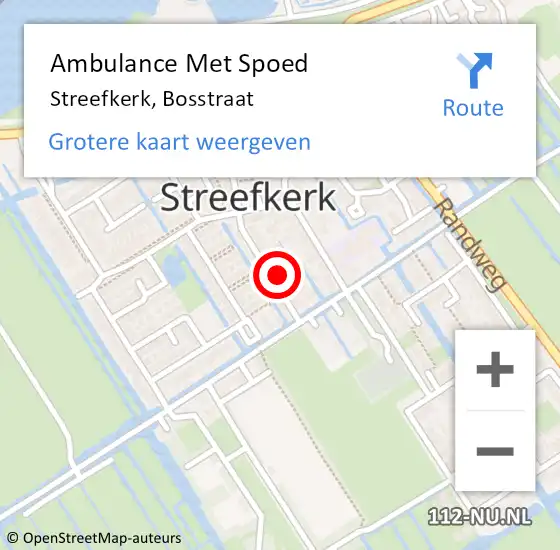 Locatie op kaart van de 112 melding: Ambulance Met Spoed Naar Streefkerk, Bosstraat op 18 september 2016 00:54