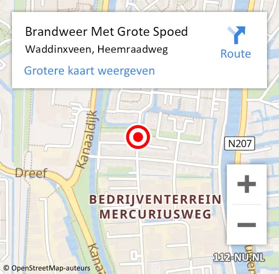 Locatie op kaart van de 112 melding: Brandweer Met Grote Spoed Naar Waddinxveen, Heemraadweg op 18 september 2016 01:30