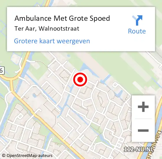 Locatie op kaart van de 112 melding: Ambulance Met Grote Spoed Naar Ter Aar, Walnootstraat op 18 september 2016 01:31