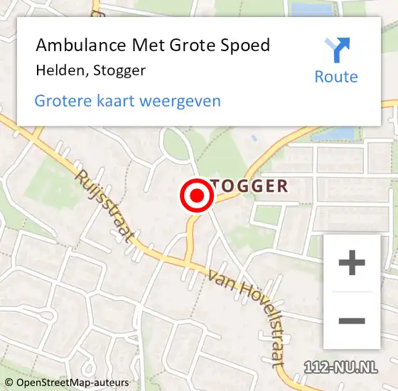 Locatie op kaart van de 112 melding: Ambulance Met Grote Spoed Naar Helden, Stogger op 18 september 2016 02:30