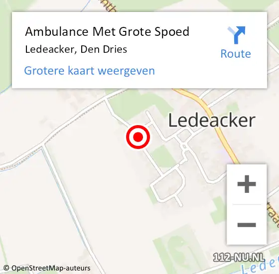 Locatie op kaart van de 112 melding: Ambulance Met Grote Spoed Naar Ledeacker, Den Dries op 18 september 2016 02:53