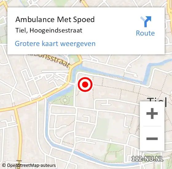 Locatie op kaart van de 112 melding: Ambulance Met Spoed Naar Tiel, Hoogeindsestraat op 18 september 2016 03:28