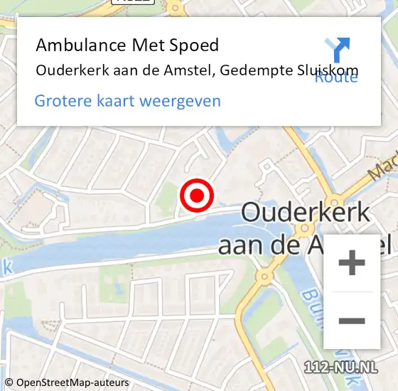 Locatie op kaart van de 112 melding: Ambulance Met Spoed Naar Ouderkerk aan de Amstel, Gedempte Sluiskom op 18 september 2016 04:17