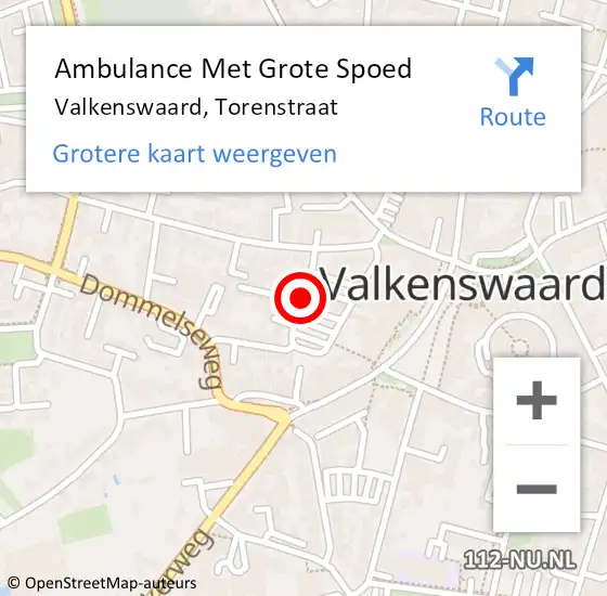 Locatie op kaart van de 112 melding: Ambulance Met Grote Spoed Naar Valkenswaard, Torenstraat op 18 september 2016 04:36