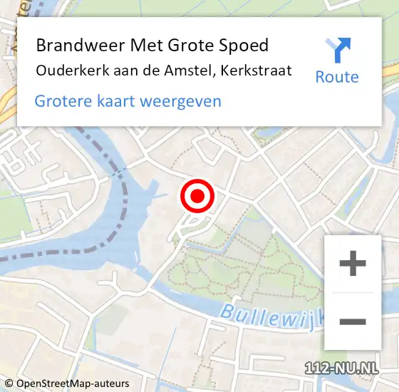 Locatie op kaart van de 112 melding: Brandweer Met Grote Spoed Naar Ouderkerk aan de Amstel, Kerkstraat op 18 september 2016 05:59