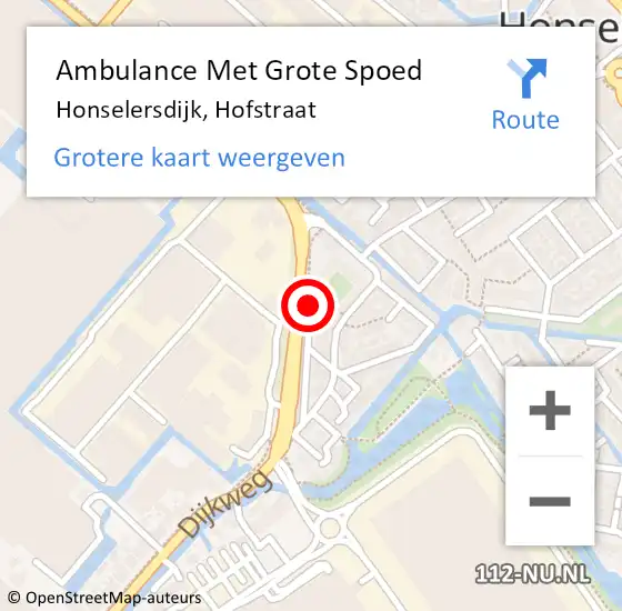 Locatie op kaart van de 112 melding: Ambulance Met Grote Spoed Naar Honselersdijk, Hofstraat op 18 september 2016 07:04