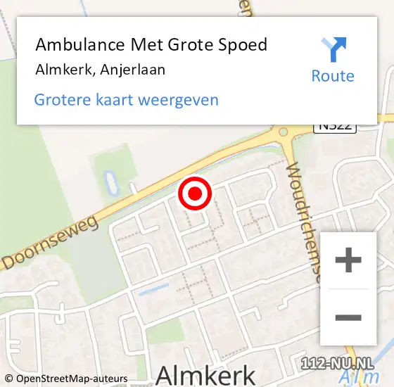 Locatie op kaart van de 112 melding: Ambulance Met Grote Spoed Naar Almkerk, Prunuslaan op 18 september 2016 08:21