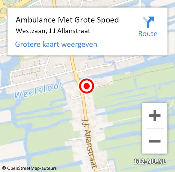 Locatie op kaart van de 112 melding: Ambulance Met Grote Spoed Naar Westzaan, J J Allanstraat op 18 september 2016 08:58