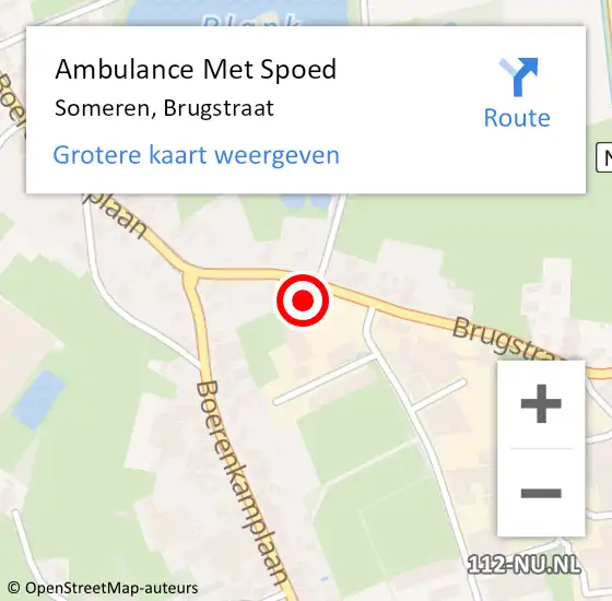 Locatie op kaart van de 112 melding: Ambulance Met Spoed Naar Someren, Brugstraat op 18 september 2016 09:14